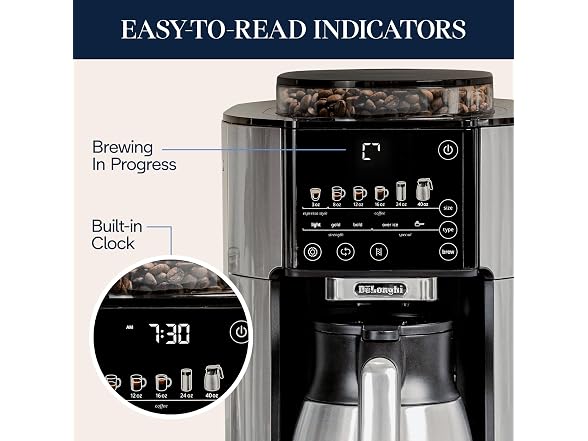 De'Longhi TrueBrew Drip Coffee Maker, Built-In Grinder