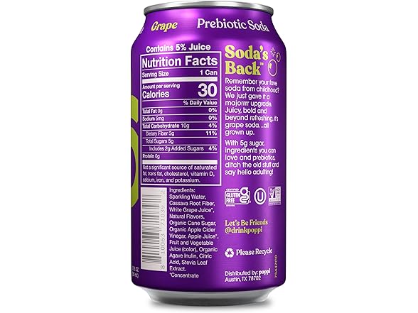 Poppi Grape Prebiotic Soda, 12pk