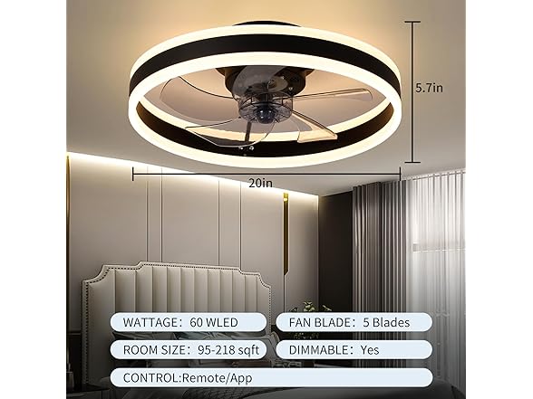 SUNCOJIA 20" Modern Flush Mount Fandelier