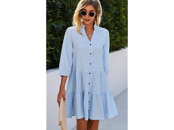 Cctoo Women (L) Summer Dresses Casual V Dress Blue