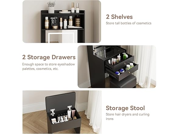 ARTETHYS Small Vanity Desk Set with 3 Adjustable Lighted Mir (Open Box)