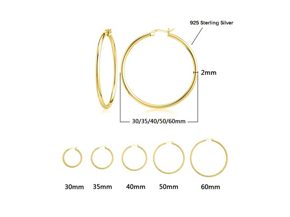 Yeidid Women's Italian 18K Gold Plated Sterling Silver 50MM Classic Timeless Hoop Earrings