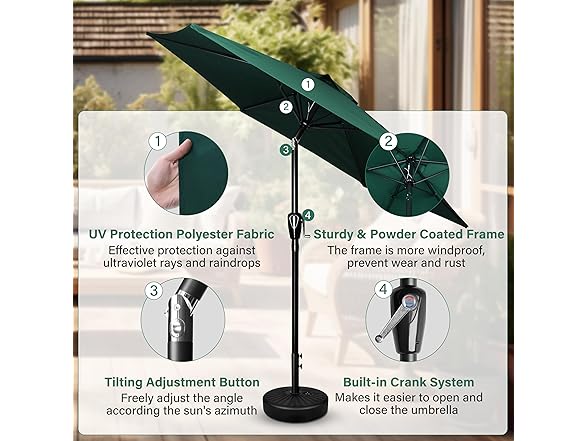 Simple Deluxe 2-Pack 7.5' Patio Umbrella, Green 2 Pack