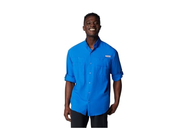 Columbia Mens PFG Tamiami Long Sleeve Fishing Shirt, Vivid Blue, Medium