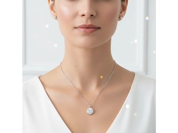 Moissanite Diamond Round Halo Necklace