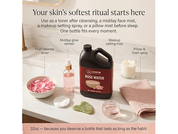Naturevibe Botanicals Pure Rose Water Toner 32 oz