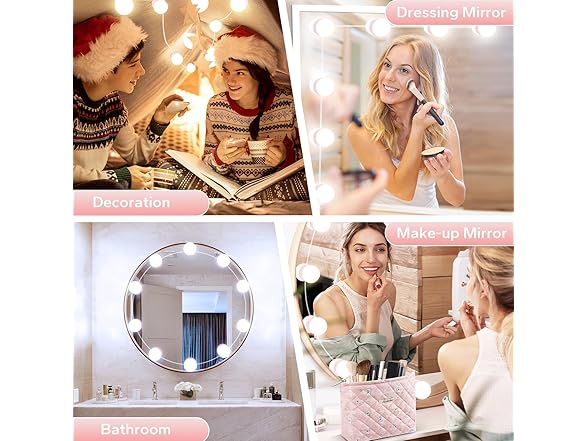 Bairth LED Vanity Lights for Mirror, Pink, 10 Bulbs