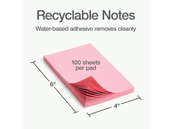 Redi-Tag Sticky Notes,4 x 6 inch, Ruled
