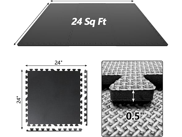 MAXTBEE 1/2 inch Thickened Interlocking Foam Floor Mats (24 Sq Ft), 6 Tiles 