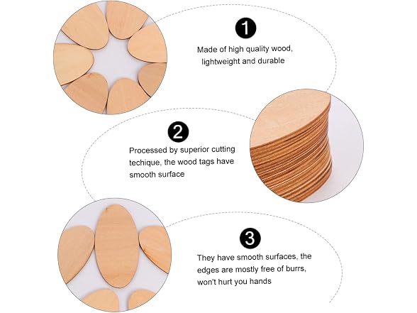 EXCEART 240 Pcs Oval Wood Trim DIY Crafts