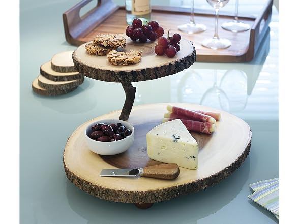 Lipper International Acacia 2-Tier Tree Bark Server