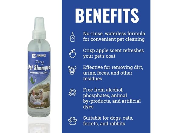 Kenic Refreshing Apple-Scented Pet Dry Pet Shampoo Spray