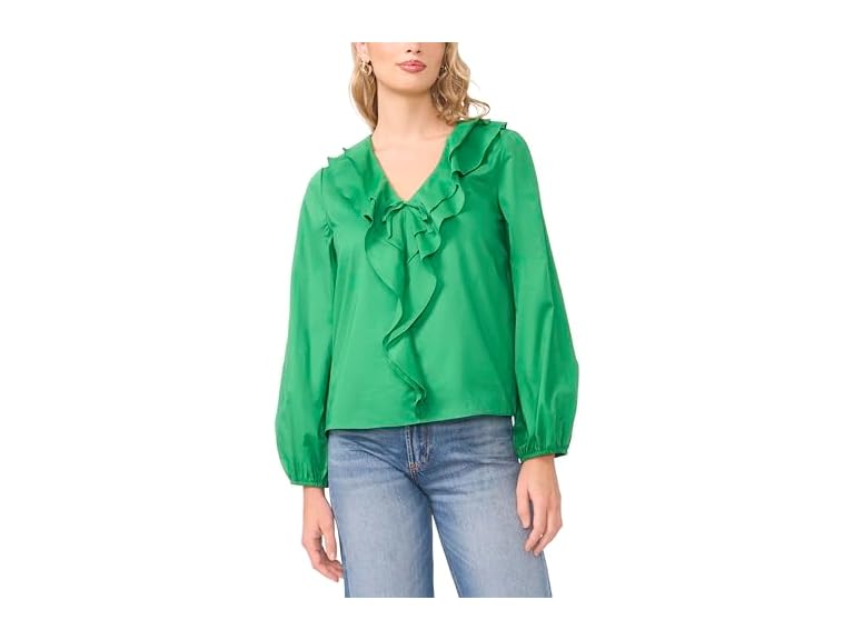 Vince Camuto  (XS) Double Ruffle Front Long Blouse