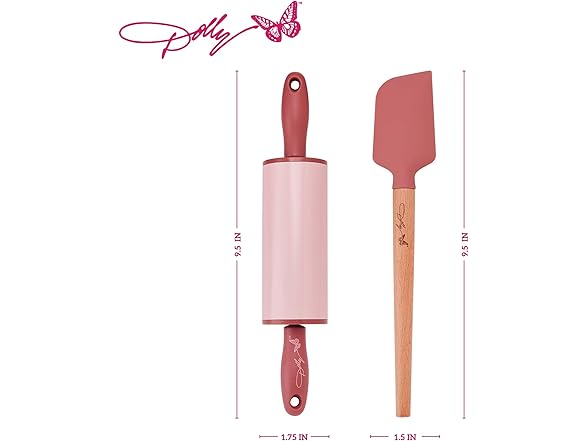 Dolly Parton Mini Spatula and Rolling Pin Set, 2 Piece, Blush
