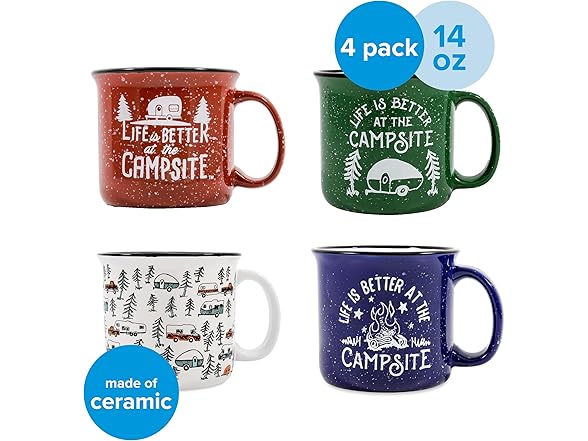 Camco Life is Better at The Campsite 4PK Mugs
