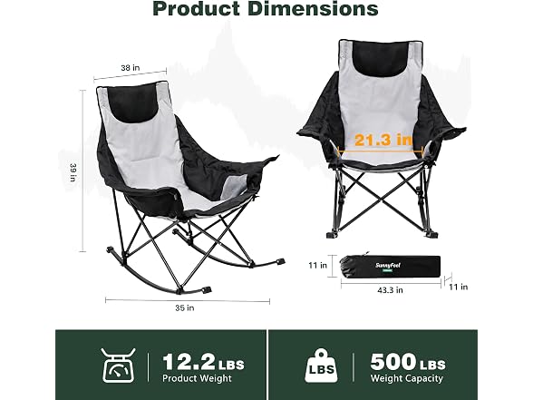 SUNNYFEEL Grey 2pk Rocking Camping Chair