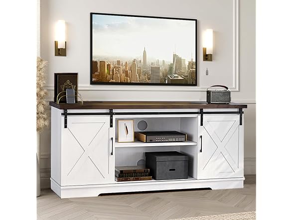 IDEALHOUSE 65" Farmhouse TV Stand, White - Gallery 3