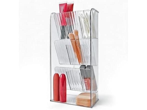 Azar Displays Three Tier Tilt Organizer Freestanding Clear Tilt-Out Bin Tower