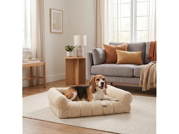 SportPet Medium Sherpa Bolster Couch Pet Bed, Cream