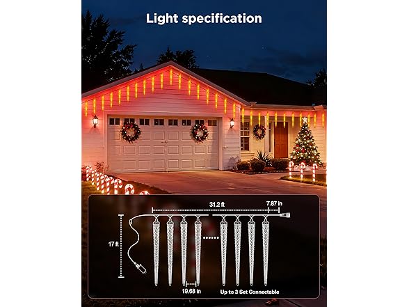 Brightown Smart Icicle Lights Outdoor- 31.2ft with 20 Tubes 100 LED