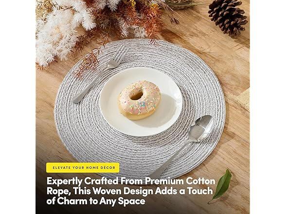 Round Placemats Set of 4-100% Cotton, Gray