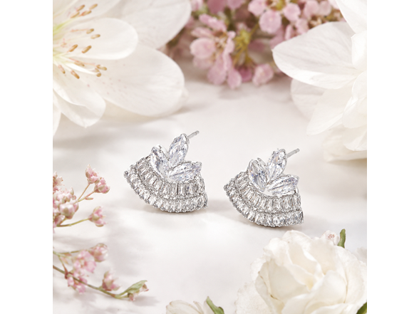 Silver Fan CZ Stud Earrings