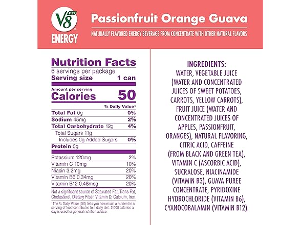 6pk V8 +Energy Passionfruit Orange Guava Juice