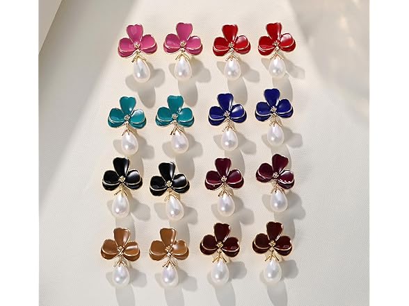 Flower Teardrop Pearl Dangle Earrings