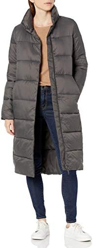 Amazon Essentials Women's Lightweight Full-Zip Water-Resistant Long Cocoon Puffer Winter Coat, Charcoal, Small