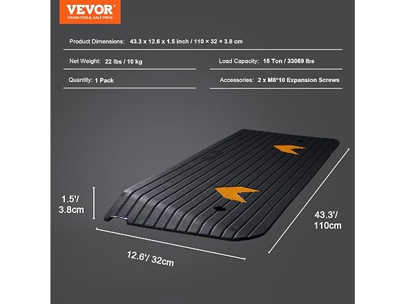 VEVOR 1.5" Rise Rubber Threshold Ramp