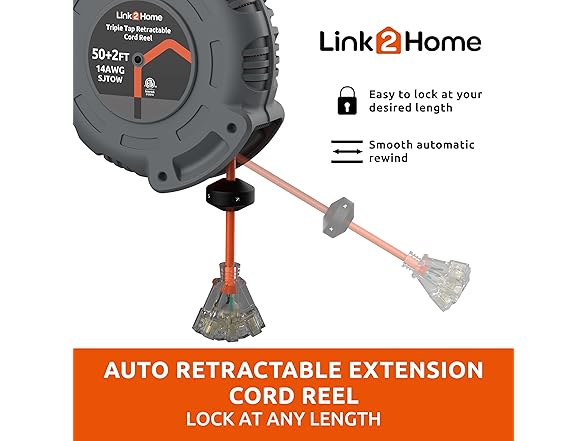 Link2Home 50 Ft. Retractable Extension Cord Reel