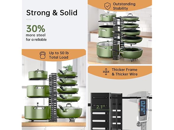 MUDEELA 8-Tier Adjustable Pots and Pans