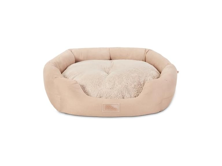 TOWN & COUNTRY EVERYDAY CuddleTown Faux Linen Comfy Cozy Cuddler Pet Bed, Supportive & Calming, Non-Slip Bottom, Machine Washable Cover, Warm Taupe, XS 20"x14"x6"