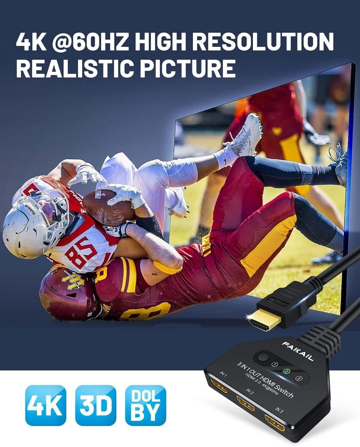 4K HDMI Switch 3 in 1 Out 3 Port HDMI - Gallery 10