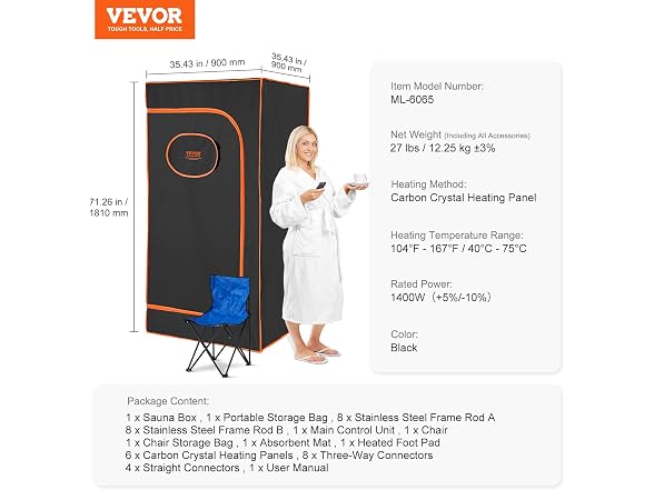 Sauna Tent Portable Full Size, 1400W Personal
