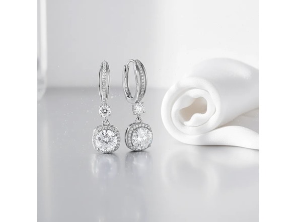 Moissanite Halo Drop Huggie Earrings