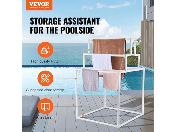 VEVOR Pool Towel Rack, 8 Bars
