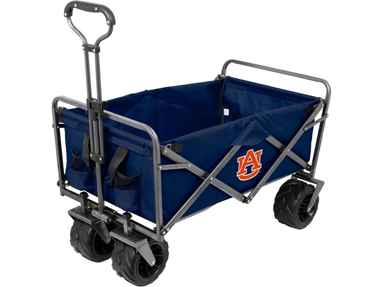Smart Design Collegiate Heavy-Duty Utility Collapsible Sports Wagon – Heavy Duty Wheels Beach Cart - 20.15 x 35.5 x 22.5 inch - University of Auburn - Blue & Orange Colors - [Tigers]