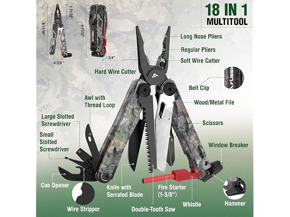 FLISSA 18-in-1 Multitool Pliers, Camo