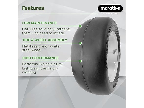 Marathon 01410P 11x4.00 Flat-Free Lawnmower Tire on Wheel