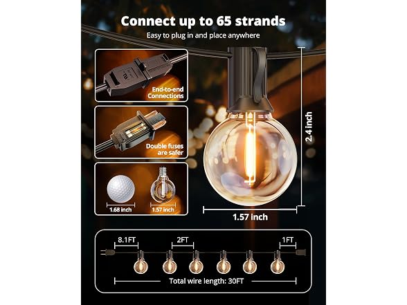 VIPAR Outdoor String Lights, 30FT