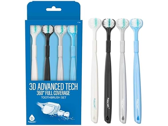 Pursonic 3 Sided Toothbrush 4 Pack Blue