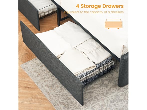 IDEALHOUSE Queen Bed, 4 Drawers, Grey