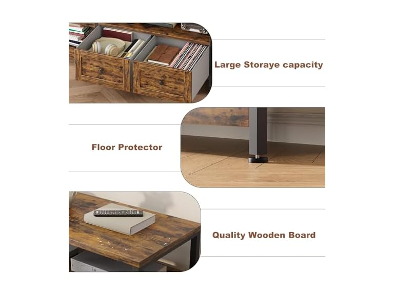 Industrial TV Stand with 2 Drawers Fits TVs up to 75in