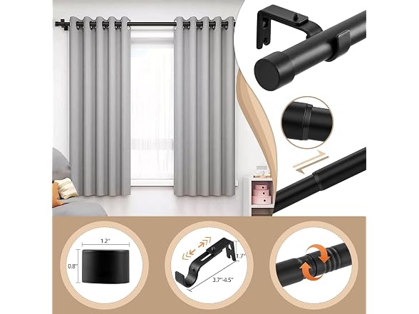 WAZLEX Matte Black Curtain Rod 16"-94.4"