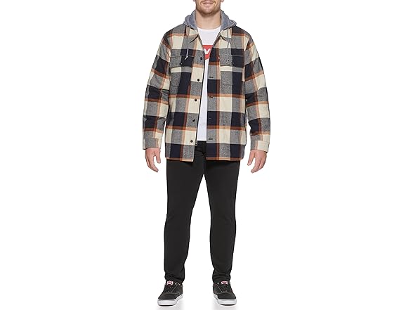 Levis Mens Plaid Sherpa Hooded Shirt Jacket