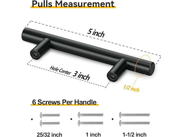 10 Pack 5" Matte Black Cabinet Pulls