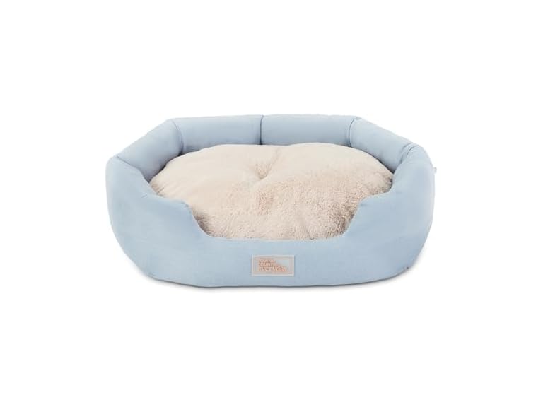 TOWN & COUNTRY EVERYDAY CuddleTown Faux Linen Comfy Cozy Cuddler Pet Bed, Supportive & Calming, Non-Slip Bottom, Machine Washable Cover, Blue, Small 22"x20"x7" 