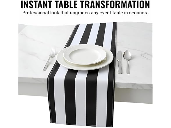 Black and White Table Runner (108 Inch Length) Striped