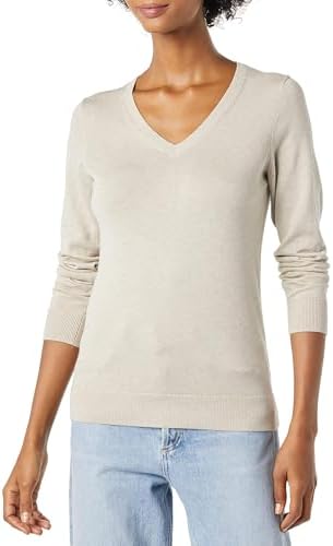 Amazon Essentials Women's Classic-Fit Lightweight Long-Sleeve V-Neck Sweater, Oatmeal Heather, X-Large
